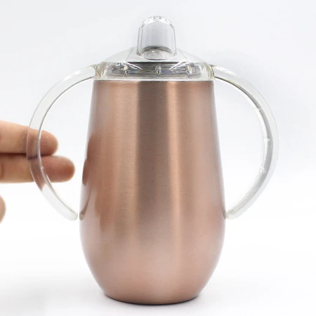 Rose gold Чашка в форме яйца, соска, кружка для обучения, стакан для обучения малыша, стакан для воды, 9 унций, с двойными стенками, из нержавеющей стали, с вакуумной изоляцией - Цвет: Rose gold