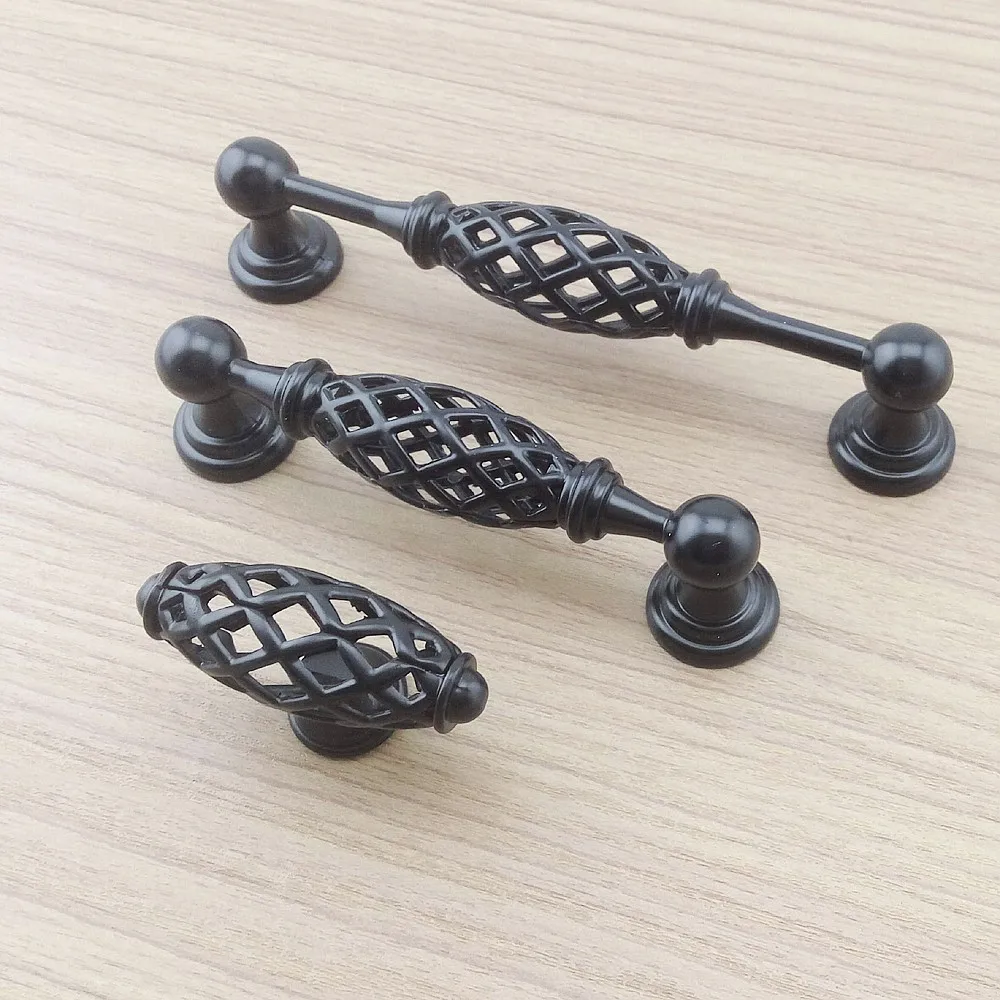Античные черные спиральные художественные мебельные ручки для кухни шкафа