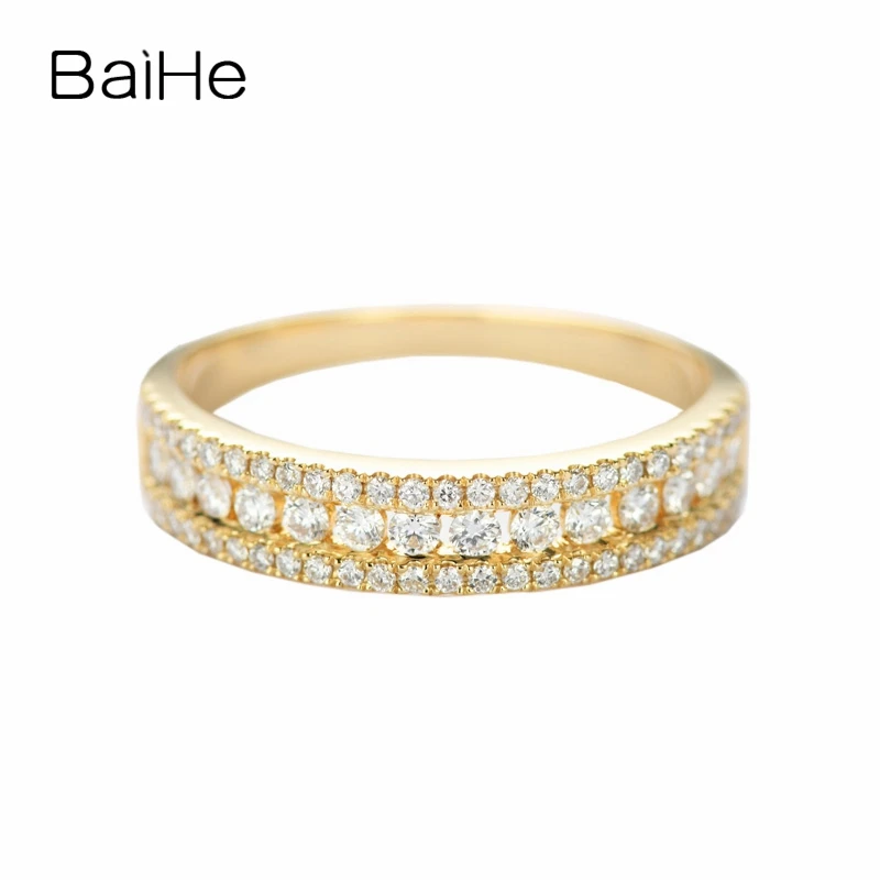Yellow Gold BAIHE Solid 14 K желтое золото 0.60ct Сертифицированный H/SI круглый вырез натуральные Алмазы обручальные женские модные элегантные кольца - Цвет камня: Yellow Gold