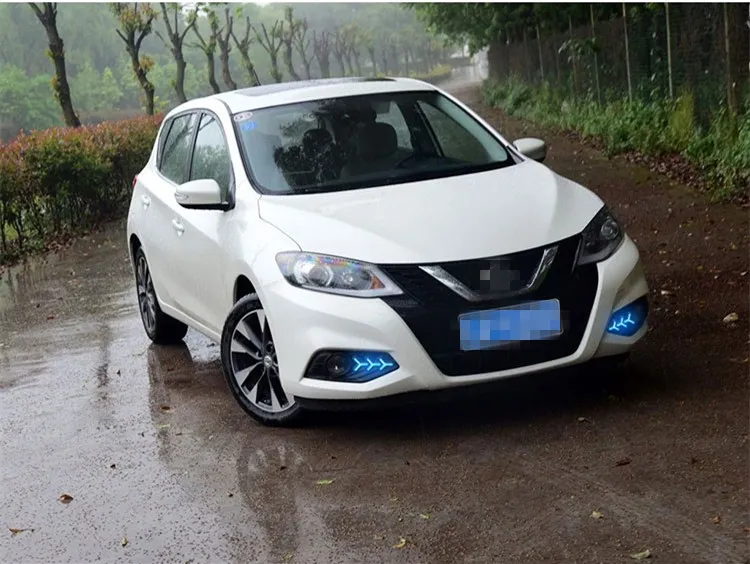 

Osmrk led drl daytime running light+fog light for Nissan Tiida 2016-2018 with yellow turn signals and blue night running light