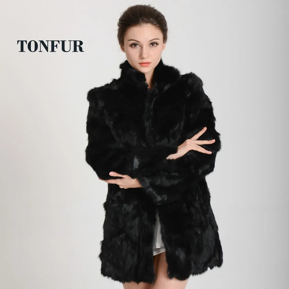 Женское пальто из натурального кроличьего меха длинное на заказ с воротником