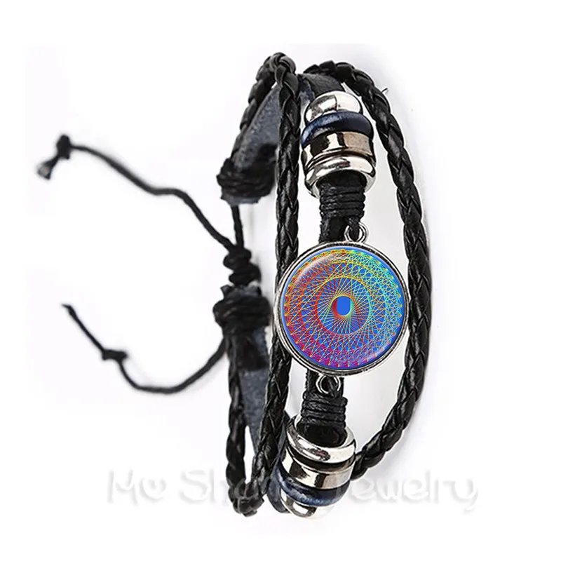 Mandala Bracelet Beautiful Flowers Glass Cabochon Black/Brown Leather Bangles For Men Women Jewelry Creative Gift Friends | Украшения и
