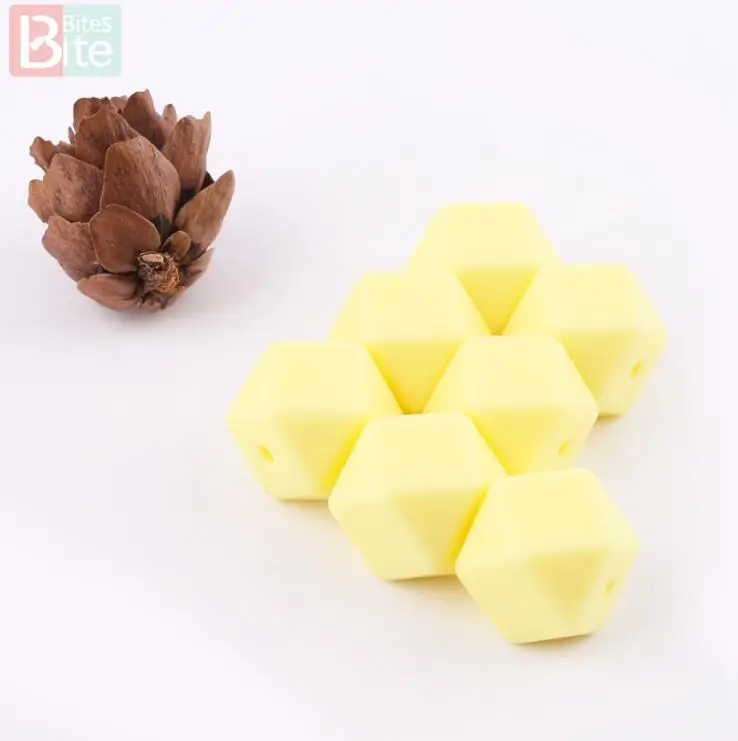 Кусачки мм 14 шт. 5 шт. Hex силиконовые бусины красочные высокое качество DIY ремесла аксессуары для малышей еда класс материалы Прорезыватель - Цвет: candy yellow
