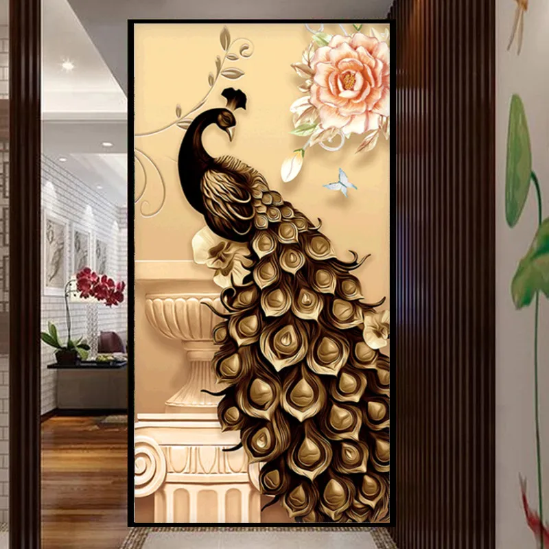 

5D алмазная живопись стразы, вышивка, картина «сделай сам», павлин, полностью круглые алмазы, вышивка крестиком, украшение для дома 95x50 см