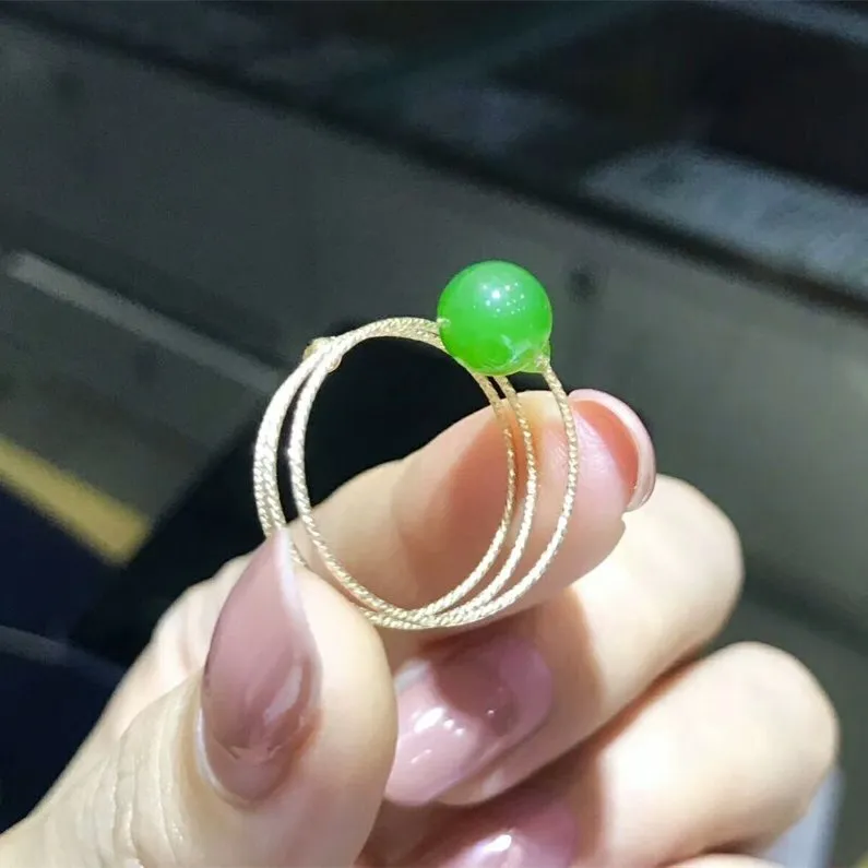 14k золото и Hetian jade Jasper круглый шарик Весна Live женское кольцо | Украшения