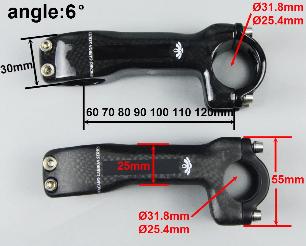 Pаспродажа Велосипедный стержень Wacako 3K из углеродного волокна, горный велосипед, шоссейный велосипед, 6 градусов, ствол, запчасти, вилка 28,6/31,8 мм, Руль 25,...