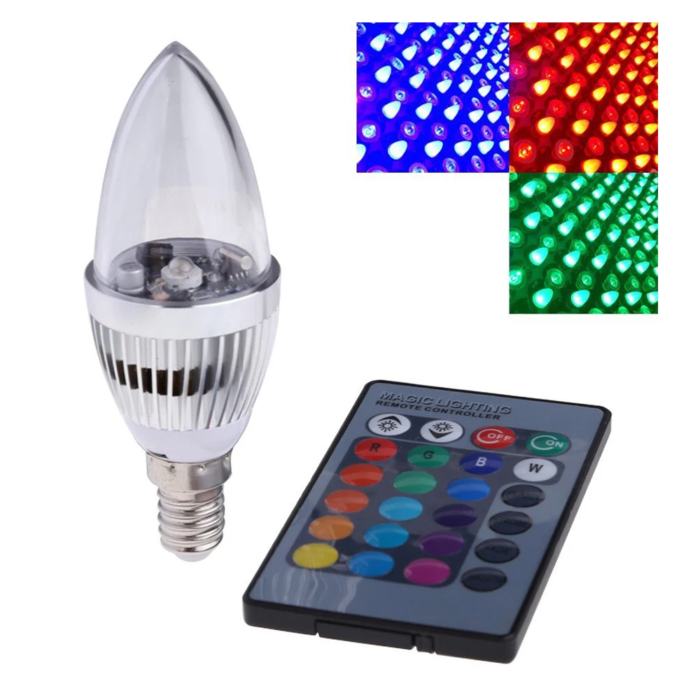 3 Вт RGB с дистанционным управлением 16 цветов светодиодная лампа для свечей 85-265 в (E
