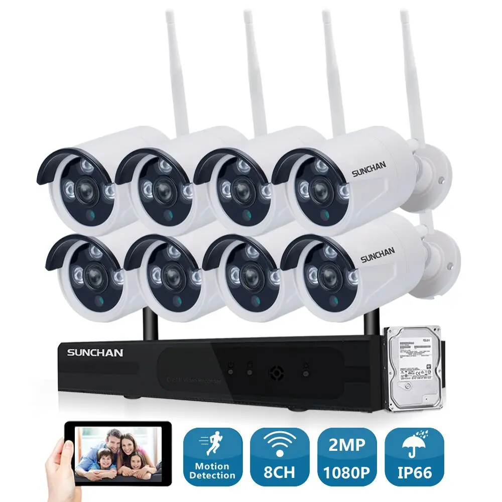 SUNCHAN 8CH 1080P Full HD Беспроводная система видеонаблюдения WIFI NVR комплект Наружные