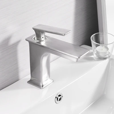 Brushed Nickel Смеситель для ванной комнаты, латунный Смеситель для раковины, хром/черный/матовый никелевый кран, смеситель для раковины, смеситель для воды, холодный и горячий водопроводный кран, HB-73 - Цвет: Brushed Nickel