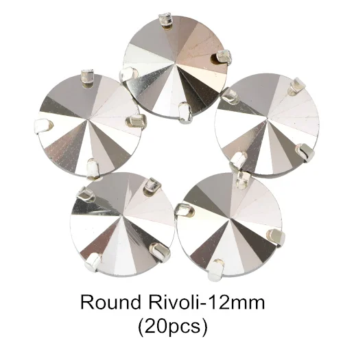 Round Rivoli 12mm S Рудник Серебряный 11 формы пришить Стразы с когтями головистой формы Стекло с украшением в виде кристаллов Высокое качество пришить коготь стразы для одежды B3793 - Цвет: Round Rivoli 12mm S