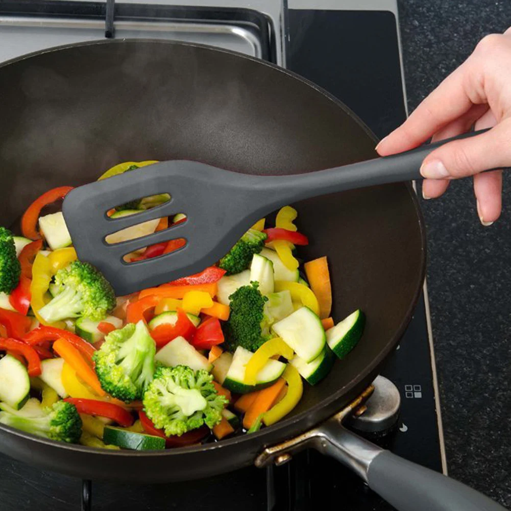 Жаростойкая кухонная утварь силиконовая кулинарная лопатка с прорезями