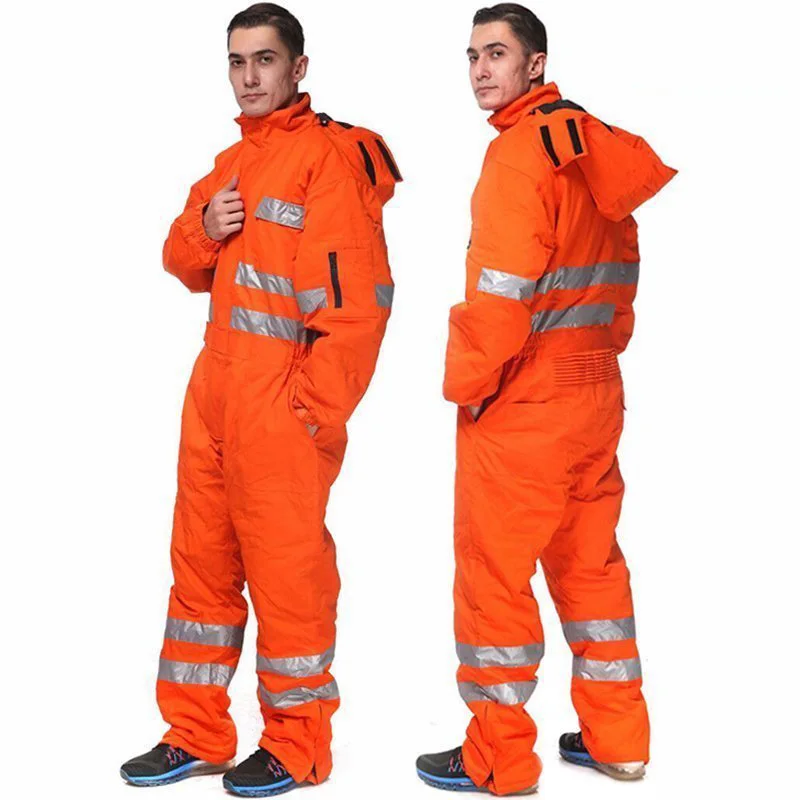 Goedkoop Winter Werken Overall Geïsoleerde Werkkleding Mannen Met Hoodies Werk Broek Met Reflecterende Strepen Monteur Werkkleding