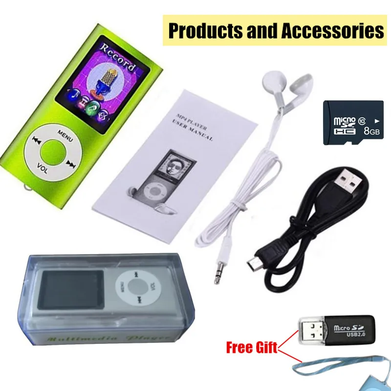 1," TFT lcd Mp3 музыкальный плеер fm-рекордер с внешней вставкой 8G TF слот HIFI Sport Walkman Aux muziek цифровые плееры+ ридер
