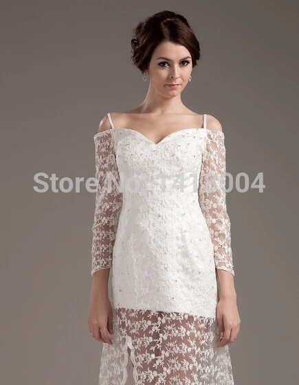 8New Arrival Sexy Mermaid Wedding Dresses White See through Lace Beaded Applique Spaghetti strap Three Quarter Bridal Gowns | Свадьбы и