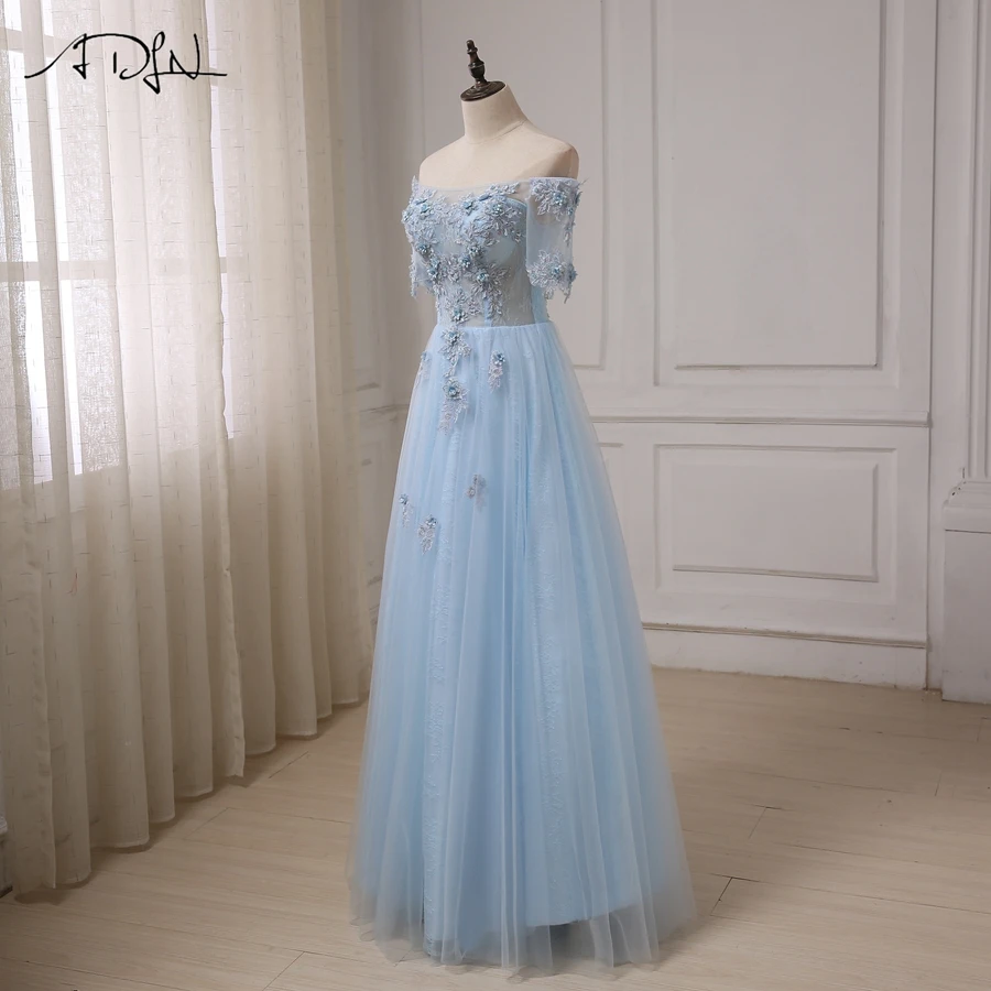 ADLN Robes De Soiree Лодка шеи See хотя платья выпускного вечера аппликация бисером блестки
