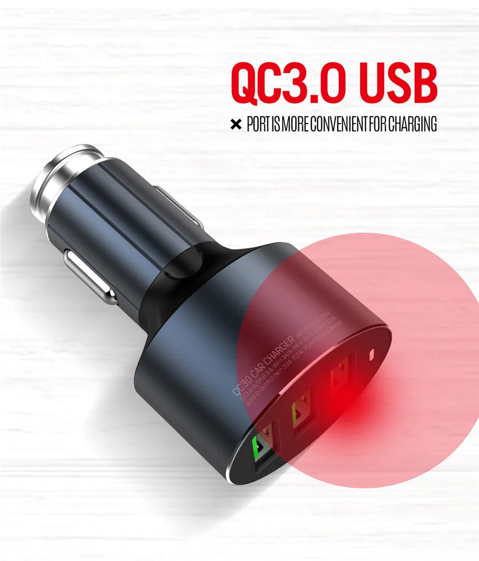 3 несколько портов USB Автомобильное зарядное устройство QC3.0 Металл мульти автомобиль USB зарядное устройство Быстрая зарядка 3,0 Автомобильное быстрое зарядное устройство смартфон