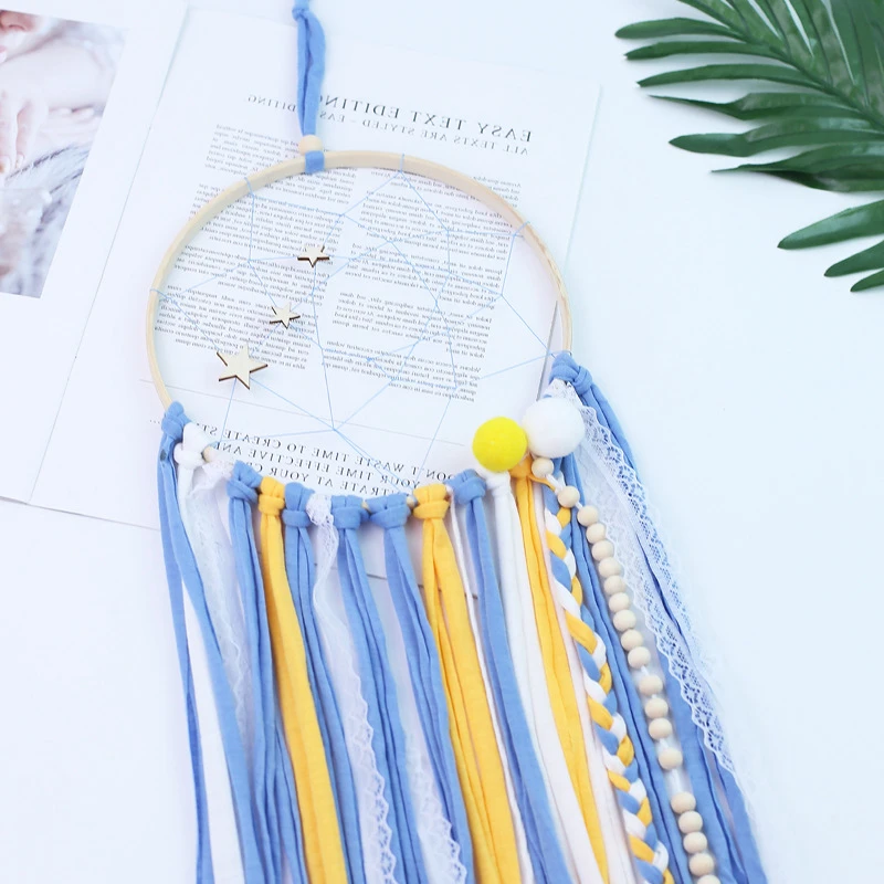 

Nordic Decoration Home Wood Hanging Circle With Wool Ball Tassel Wind Chimes Felt Dreamcatcher Wooden Star Wall Dream Catchers