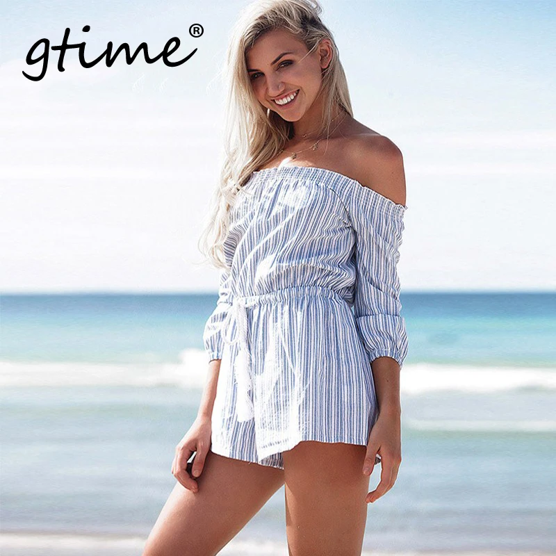 GTIME/дропшиппинг сексуальное платье с открытыми плечами в синюю полоску Для