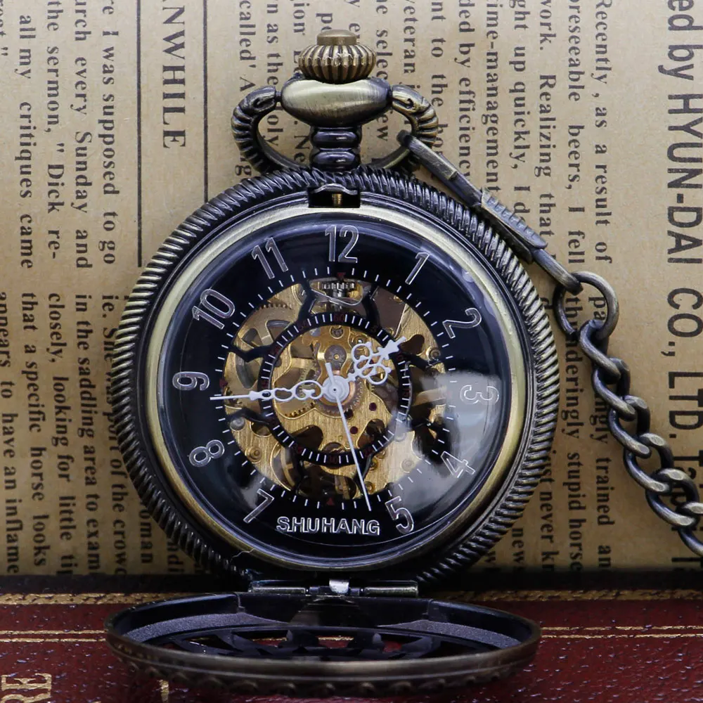 Fashion Vintage Sun Flower Hollow Mechanical Pocket Watch Men Antique Skeleton Fob Watch for Men Women PJX1307