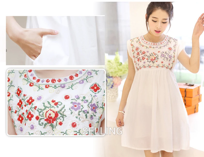 Одежда для беременных модное летнее Новое поступление белое платье с вышивкой