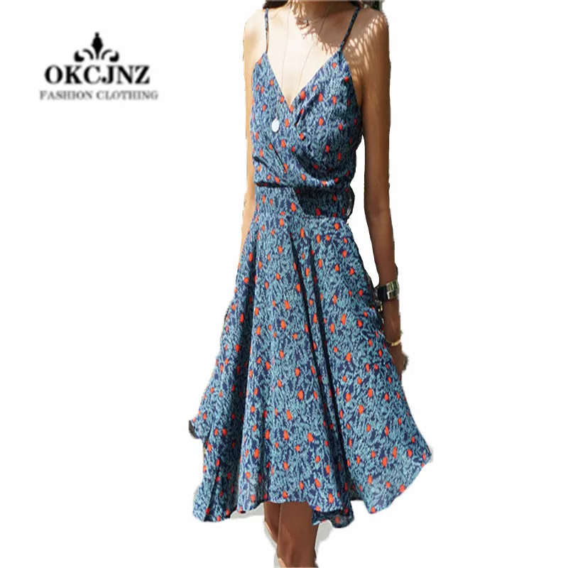 2019 лето новый европейский стиль Сексуальное цветочное женское платье шифон v