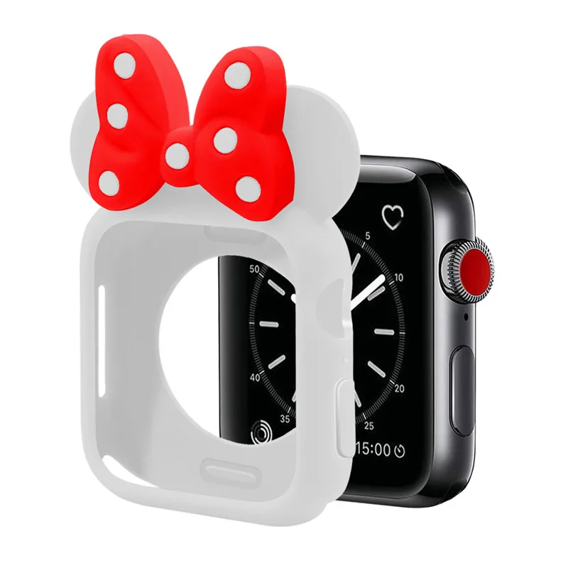 White Red Силиконовый чехол с милыми ушками Микки и Минни Маус для Apple Watch Series 4, 3, 2, 1, защитный чехол для iWatch 44 мм, 42 мм, 40 мм, 38 мм - Цвет ремешка: White Red