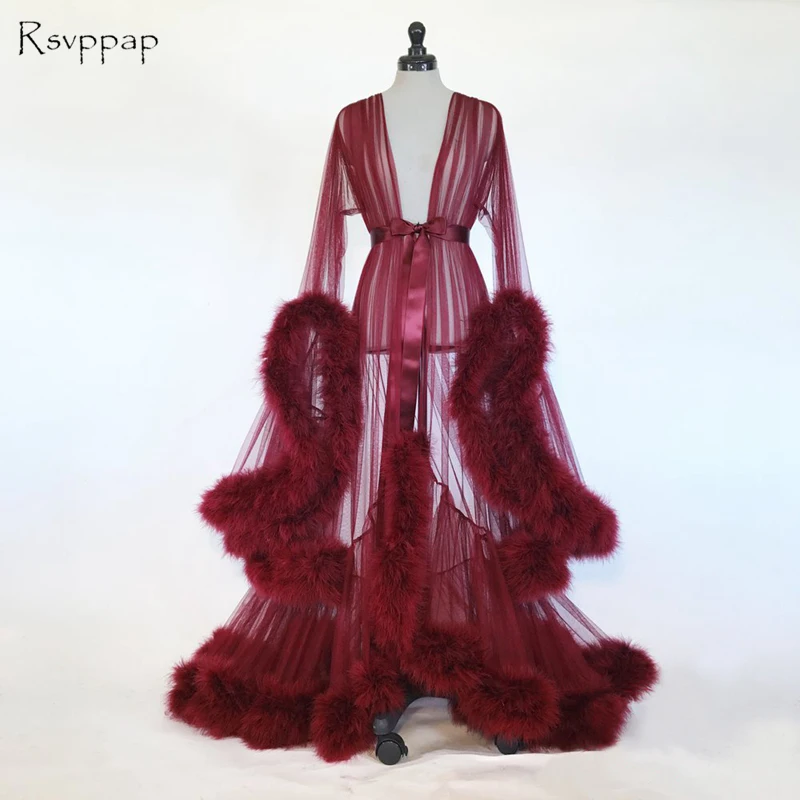 

Sexy Long Evening Dress 2020 See Through V-neck Long Sleeve Women Arabic Burgundy Floor Length Formal Gowns