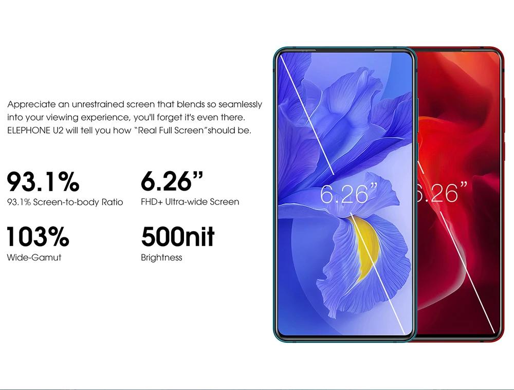 Elephone U2 6,2" FHD+ экран Face ID 6 ГБ+ 128G мобильный телефон Android 9,0 MT6771T Восьмиядерный 4G LTE смартфон