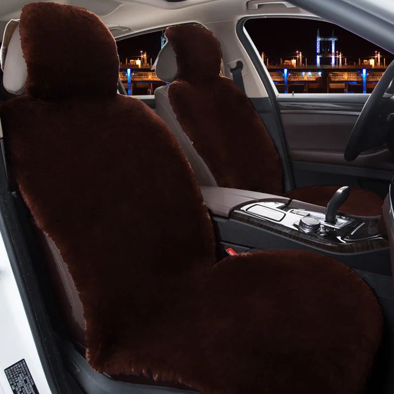 Coffee Fur Seat KAWOSEN, 1 шт., Австралийская овчина, мех, чехол для сиденья, супер теплый универсальный чехол для автомобильных сидений, шерстяные Чехлы для автомобильных сидений, авто подушка WSCP02 - Название цвета: Coffee Fur Seat