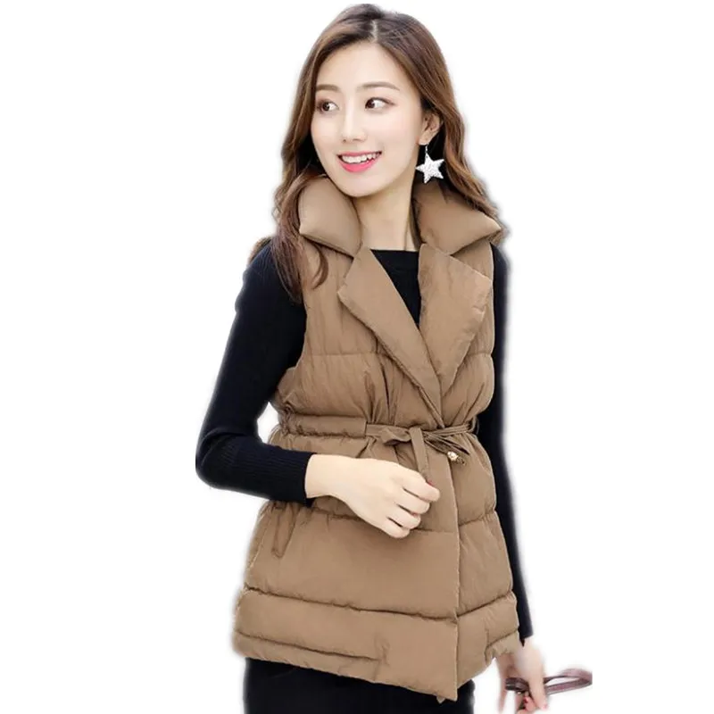 

2018 New Elegant Autumn Winter Women Short Vest With Sashes Female Stand-Collar Button Slim Vest Women Warm Outerwear Vest Q603