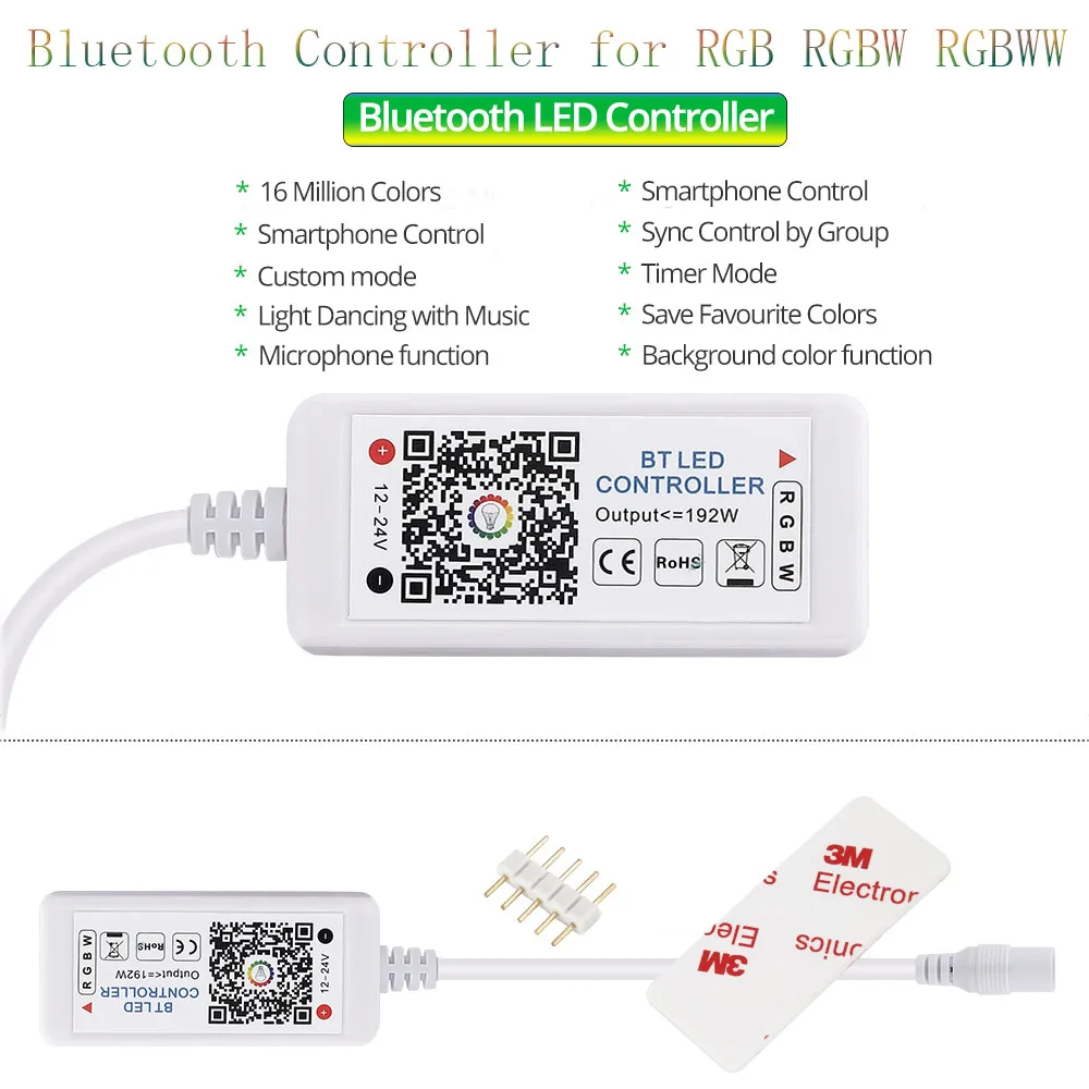 Bluetooth Controller Светодиодная лента 5 м/лот, водонепроницаемая светодиодная лента 12 В, светильник 5050 RGB RGBW RGBWW, синяя, красная, зеленая Диодная лента, светодиодный светильник, украшение дома, праздника - Испускаемый цвет: Bluetooth Controller