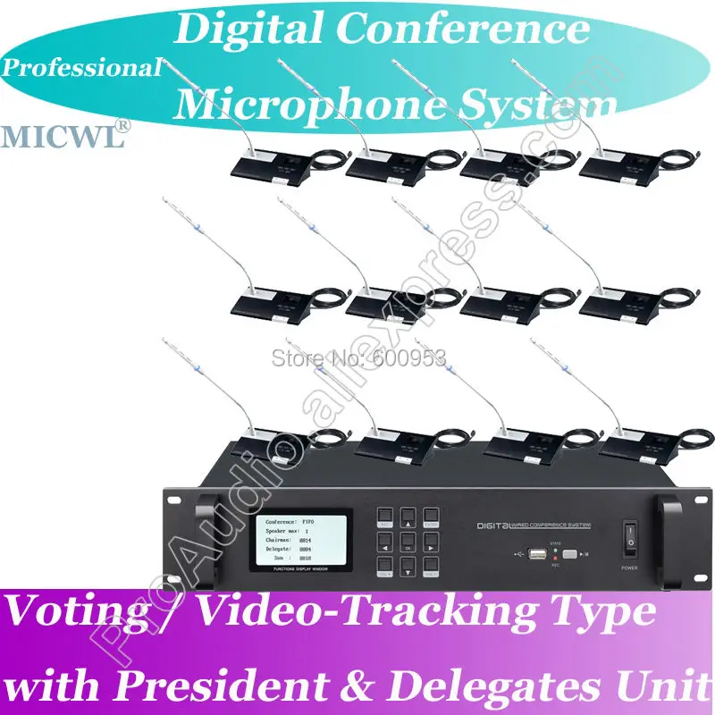 Top-Ranking MICWL Wired Digital Conference Microphone System 1 Chairman 25 Delegate with Voting Video-tracking Teleconference