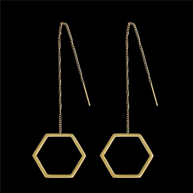 Она WEIER нержавеющая сталь jewelry корейский мотаться Висячие длинные сережки-крестики висит Женский brincos серьги Модные талисманы серебро - Окраска металла: hexagon-G