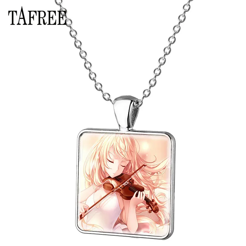 TAFREE Your Lie in April Necklace - Cartoon Figure Lovers Pendant, Silver Plated Choker Jewelry Gift for Friend or Girlfriend, YL45 image 2