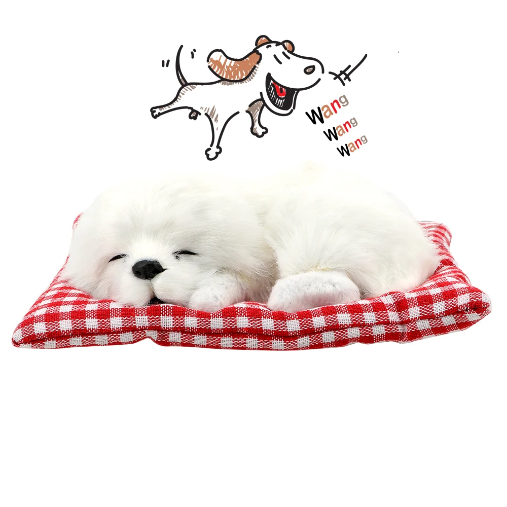 Белый FORAUTO Cute Plush Dogs With Sound Car Ornament Simulation Sleeping Dog Toy Dashboard Decoration Auto Accessories Car Styling - Название цвета: Белый