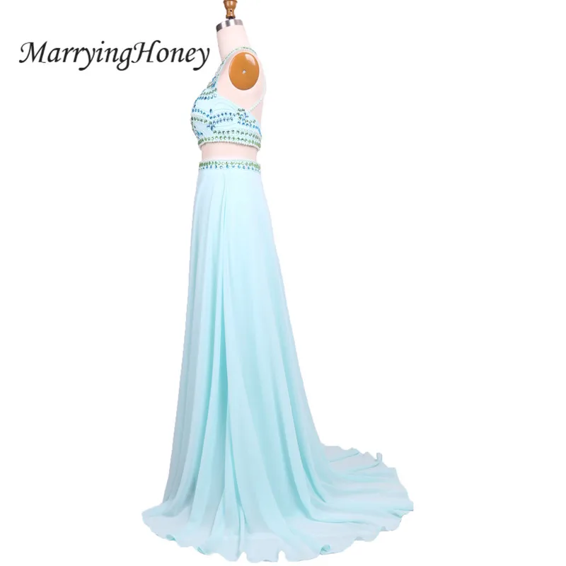 Mint Sheer Backless O-neck Long Prom Dresses 2017 Real Photo Crystal Beaded A-line Formal Dress Party Robe De Soiree | Свадьбы и