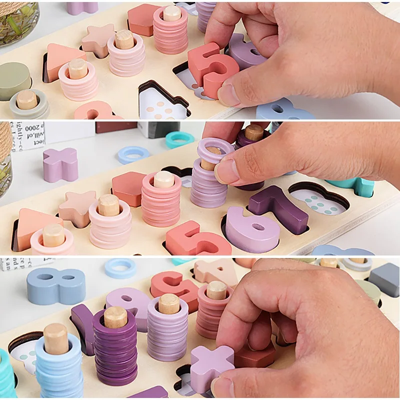 Деревянные Монтессори Ранние развивающие игрушки для детей Macaron цвет три в одном