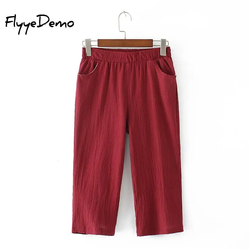 2020 Summer Autumn New Linen Pants Women Calf Length Harem Casual Elastic Waist Capris Trousers Plus Size XL - 4XL | Женская одежда