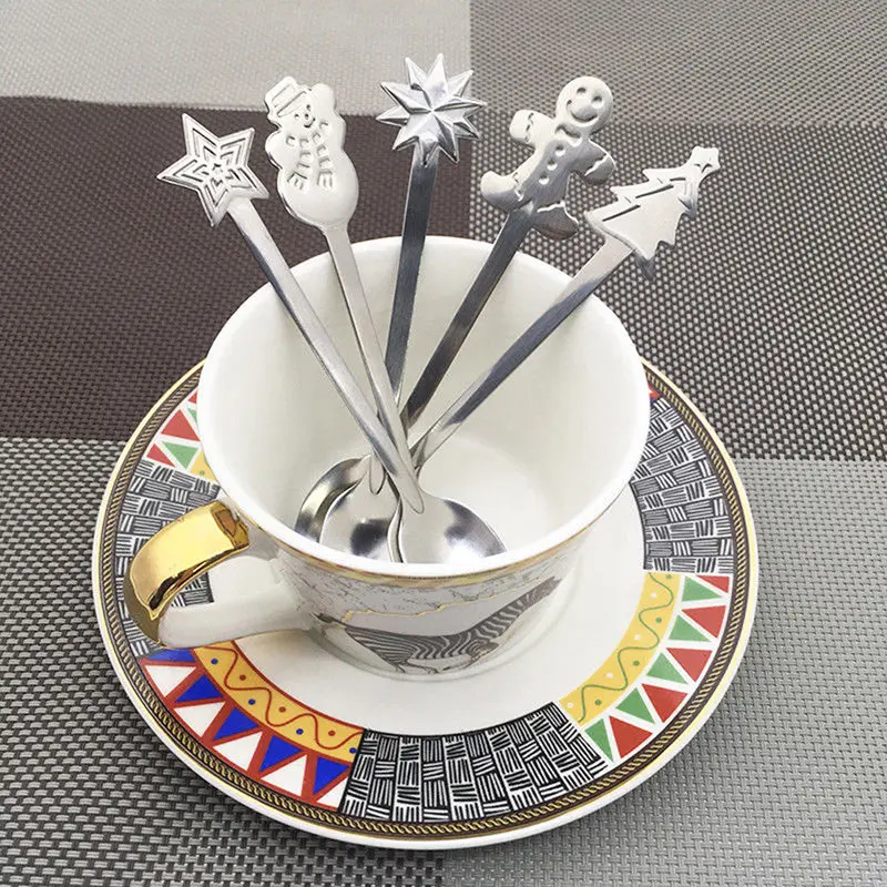

Creative New Hot 4 Pcs Christmas Coffee Spoons Stainless Steel Coffee Spoon For Kid Drinking Tea Spoon Christmas Tableware Gifts