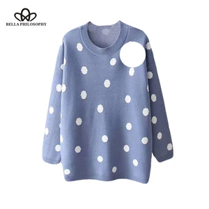 Женский свитер в горошек Bella Philosophy, пуловер в Корейском стиле с круглым вырезом и длинными рукавами для студентов, Милый джемпер с длинными рукавами, 2019