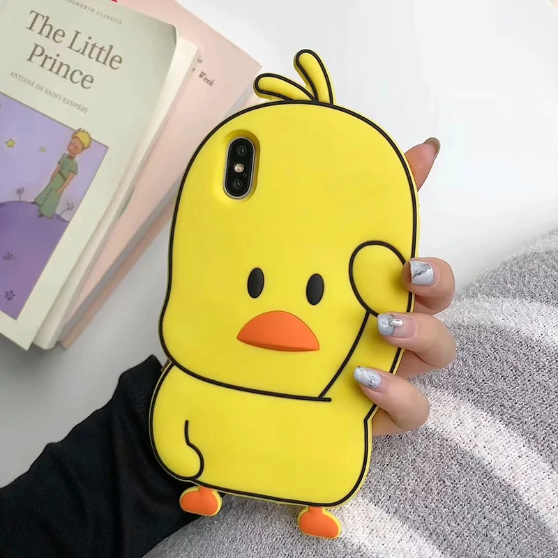 Мягкий силиконовый чехол с 3D рисунком голубой утки желтого цвета для iphone X, 8, 7, 6, 6s plus, 5, s, 5S, SE, 4, 4S, XS, XR, XS, Max, милый резиновый чехол