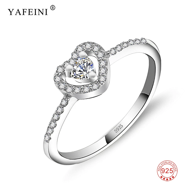 

925 Sterling Silver Sweet Lovely Love Heart Crystal Wedding Engagement Rings For Women Bands Jewelry Valentine's Gift