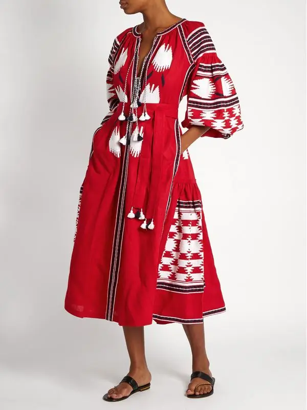 Женское богемное платье HAMALIEL подиумное этническое пляжное из хлопка и льна с
