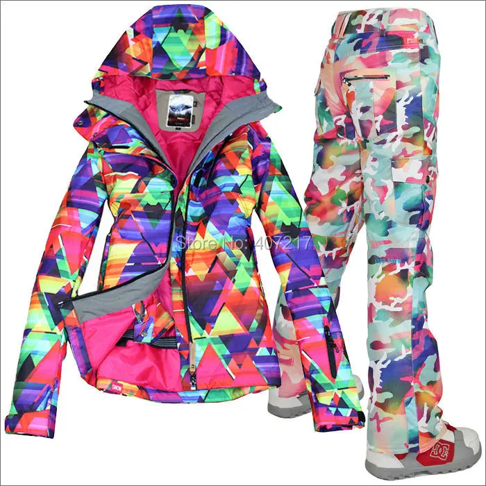 2016 женский лыжный костюм женские сноуборде одежда для лыжников красочные