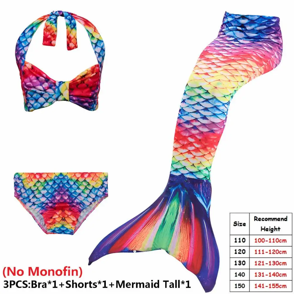 3pcs NO Monofin Лидер продаж, детский купальный костюм для девочек с хвостом русалки, купальный костюм бикини, купальный костюм, платье для девочек С флиппером, монокини для плавания - Цвет: 3pcs NO Monofin
