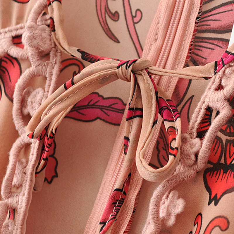 2017 богемное шифоновое летняя обувь на шнуровке Для женщин платья Цветочный принт