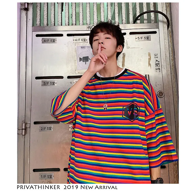 Privathinker для мужчин Harajuku уличная Sriped футболка лето 2019 корейский модные забавные