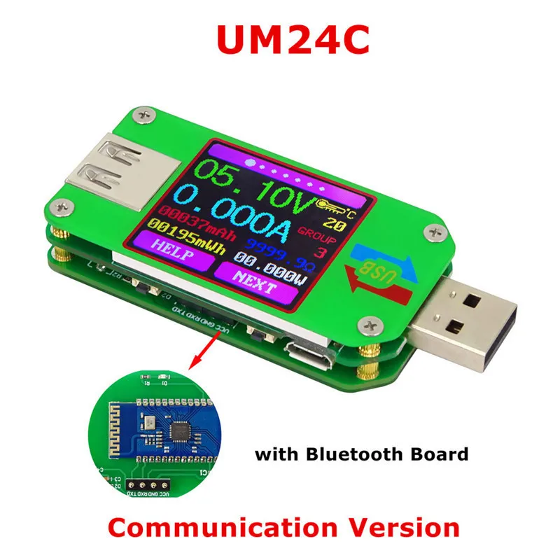UM24 UM24C USB 2,0 цветной ЖК-дисплей тестер напряжения измеритель тока Вольтметр Amperimetro измерение заряда батареи сопротивление кабеля - Цвет: UM24C
