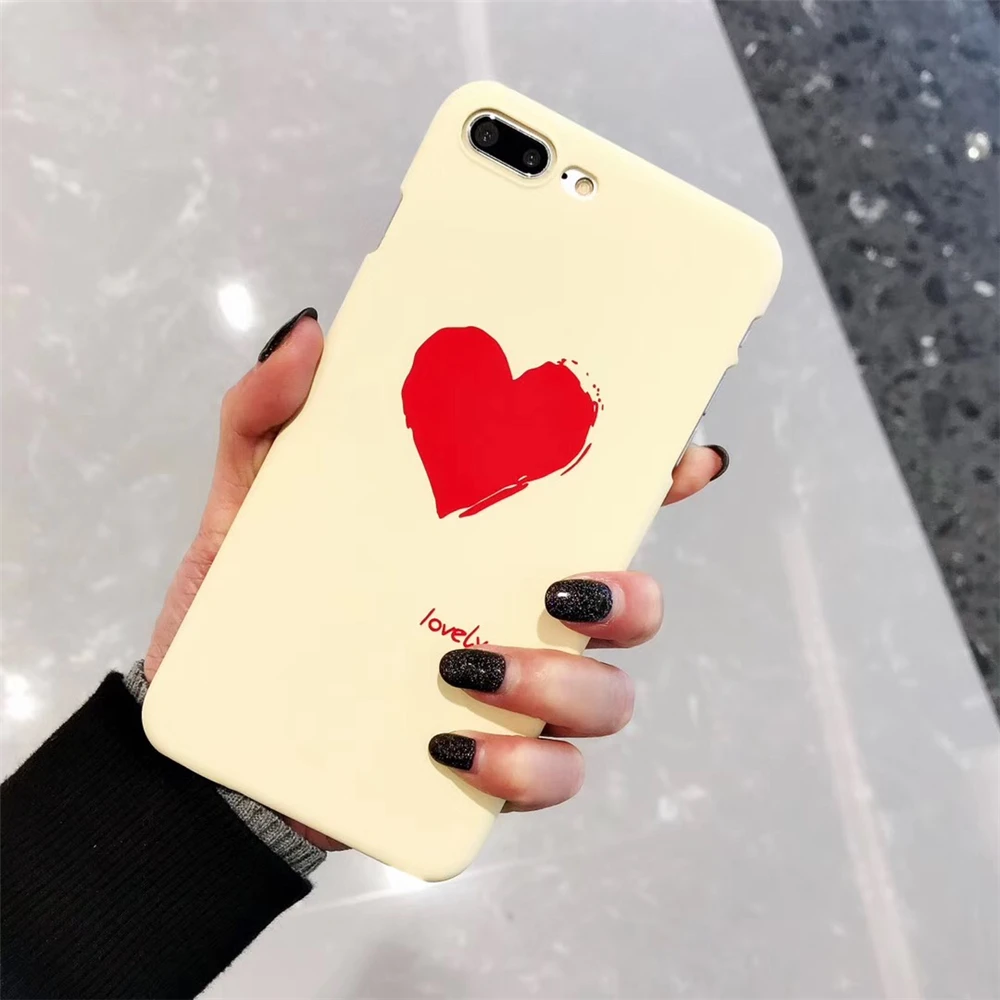 Candy Color Phone Case for Iphone 8 Korean Cute Simple Red Big Love Heart Couples IPhone 8+ Hard Pc Matte Back Cover |