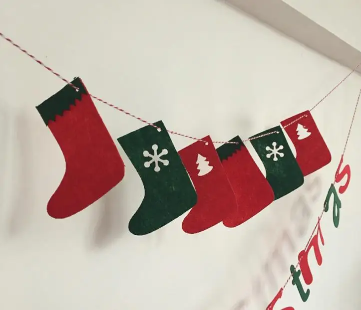 

Christmas Decoration Supplies Felt Christmas socking Flags Garland Pendants Wall Flags Banner set indoor decor event Party props
